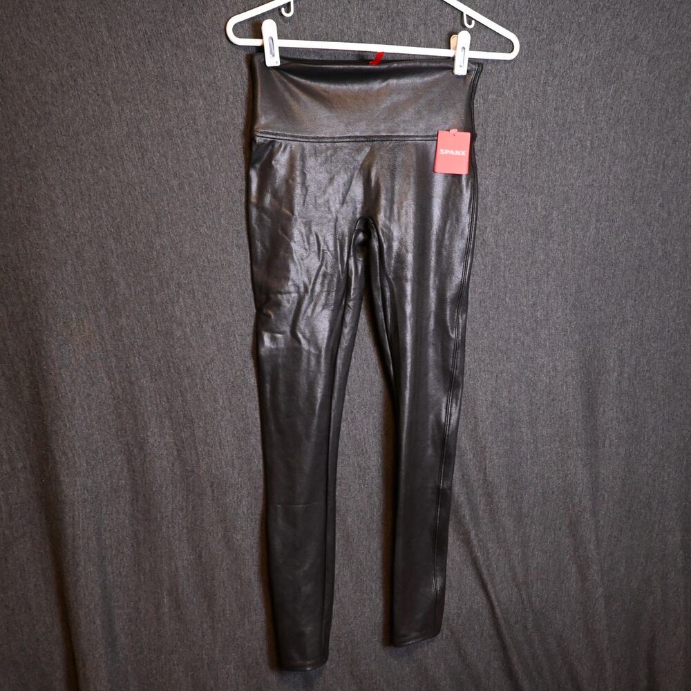 NEW Spanx Women's M Black Faux Leather Leggings Stretch NWT